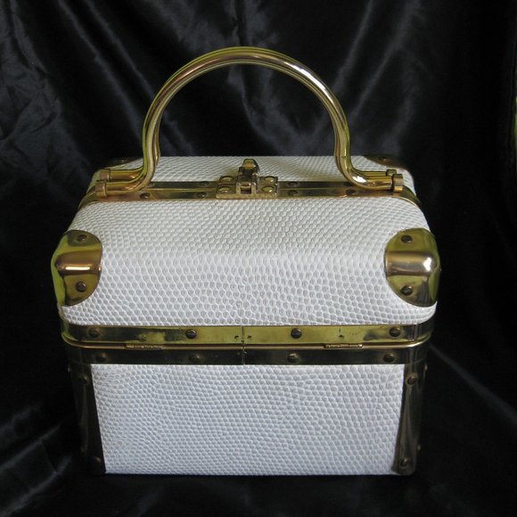 Vintage RARE Lisette White Gold Train Case Box Purse - Picture 1 of 13